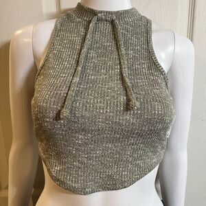 GymShark knit Tank Crop Top Sz Small Green Gym Shark Drawstring Stretchy Sexy